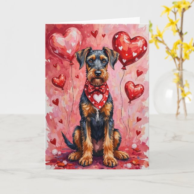 Airedale Terrier Valentine’s Day Dog with Hearts Karte (Gelbe Blume)