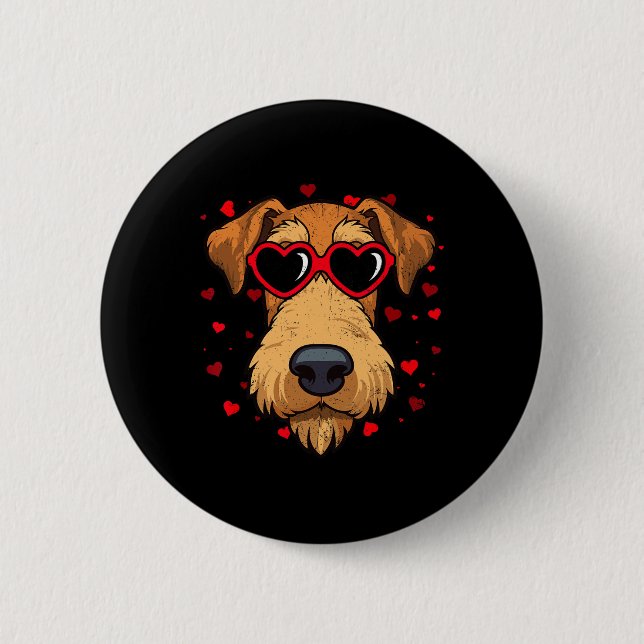 Airedale Terrier Valentinsherz Süße Hunde Liebhabe Button (Vorderseite)