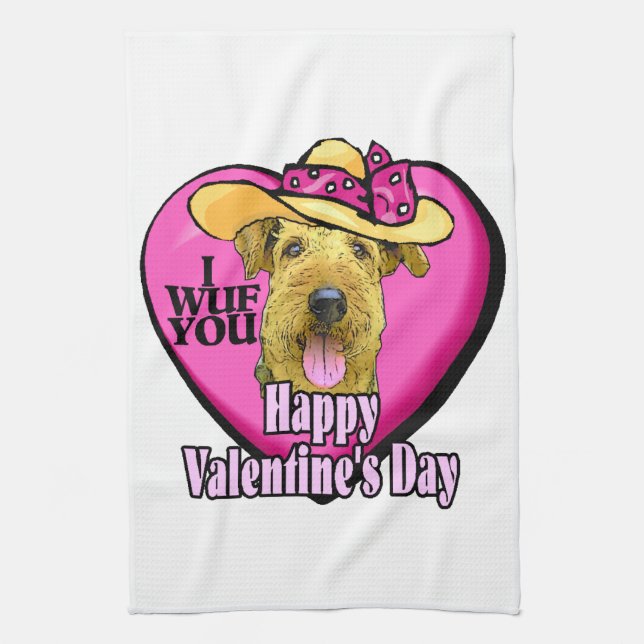 Airedale Terrier Valentinstag Geschirrtuch (Vertikal)