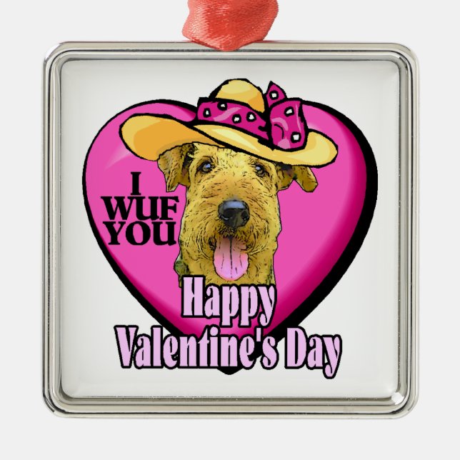 Airedale Terrier Valentinstag Ornament Aus Metall (Vorne)