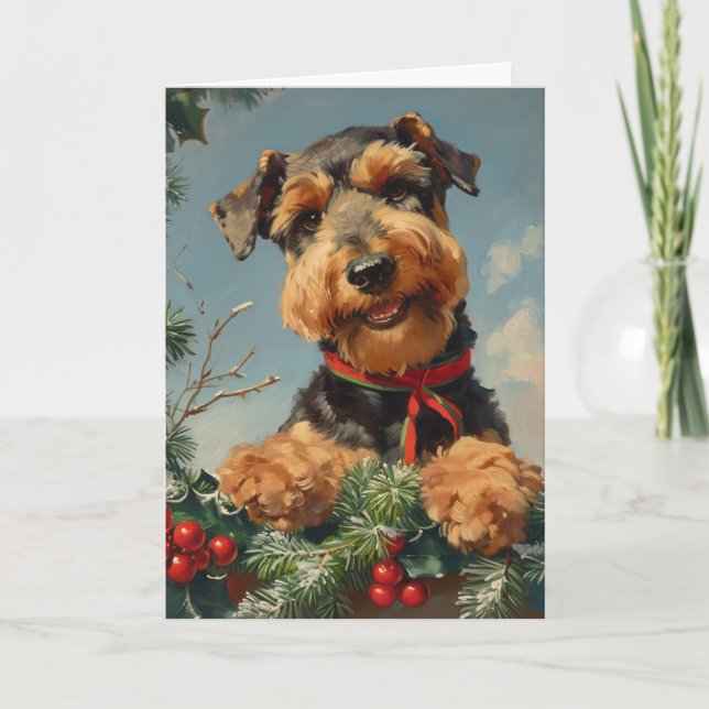 Airedale Terrier Vintag personalisierte Weihnachte Feiertagskarte (Vorderseite)