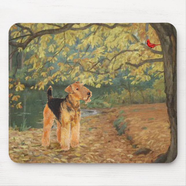 Airedale Terrier Vogelbeobachtung Mousepad (Vorne)