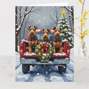 Airedale Terrier Weihnachten Rotes Lastwagen Ferie Karte
