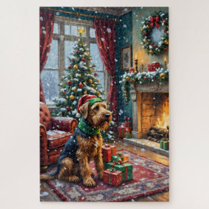 Airedale Terrier Weihnachten viktorianisches Wohnz Puzzle