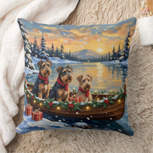 Airedale Terrier Weihnachtsboot Urlaub Kissen