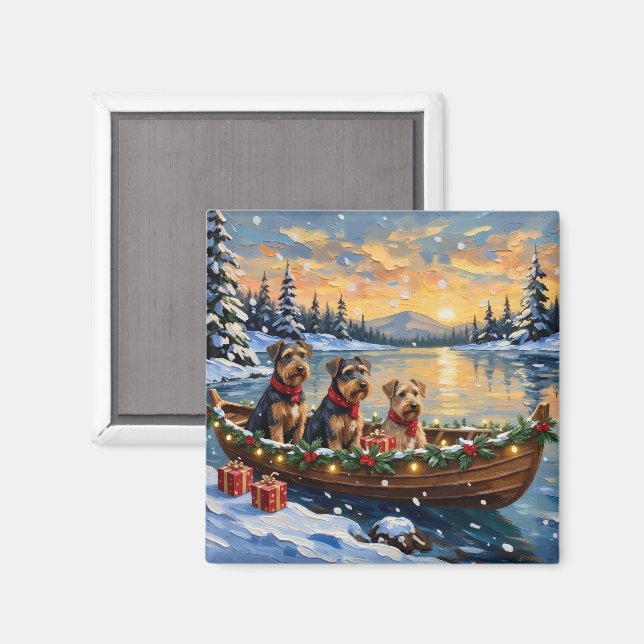 Airedale Terrier Weihnachtsboot Urlaub Magnet (Vorderseite/Rückseite)