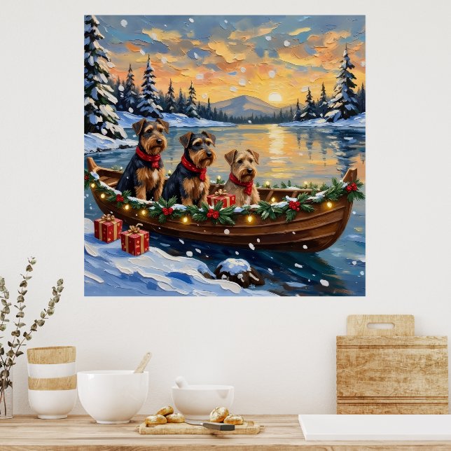 Airedale Terrier Weihnachtsboot Urlaub Poster (Küche)