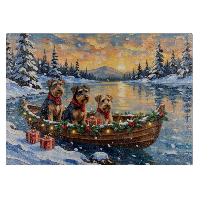 Airedale Terrier Weihnachtsboot Urlaub Schneidebrett (Vorderseite)