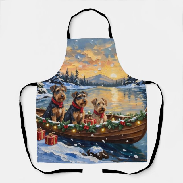 Airedale Terrier Weihnachtsboot Urlaub Schürze (Vorderseite)