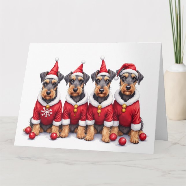 Airedale Terrier Weihnachtskleid Santa Hut Karte (Vorderseite)