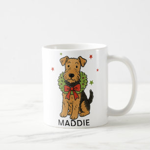 Airedale Terrier Weihnachtskranz & roter Bogen Kaffeetasse
