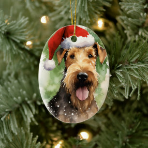 Airedale Terrier Weihnachtsmalerei Kunstwerke Keramik Ornament