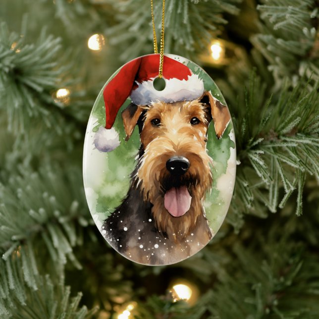 Airedale Terrier Weihnachtsmalerei Kunstwerke Keramik Ornament (Baum)