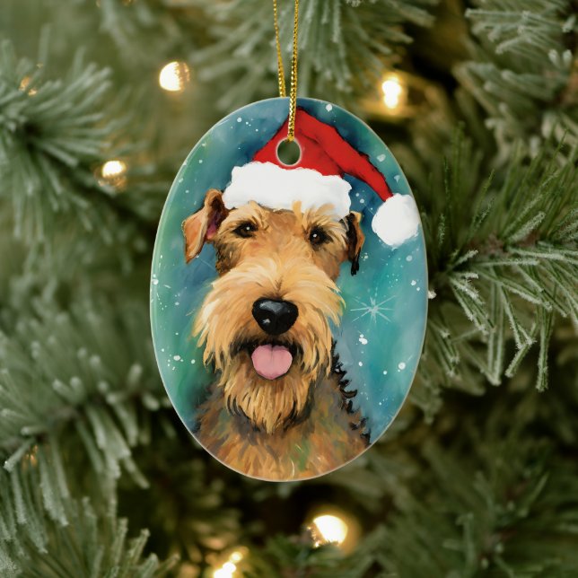 Airedale Terrier Weihnachtsmalerei Kunstwerke Keramik Ornament (Baum)
