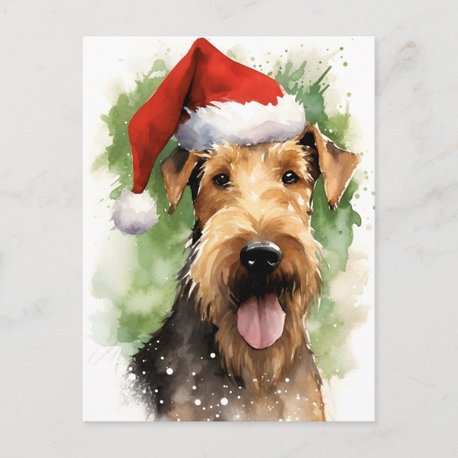 Airedale Terrier Weihnachtsmalerei Kunstwerke Postkarte (Vorderseite)