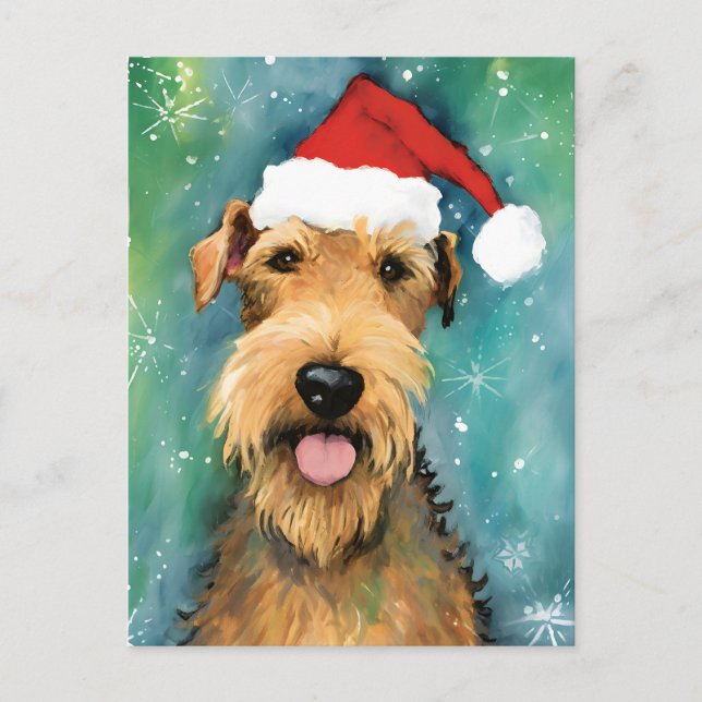 Airedale Terrier Weihnachtsmalerei Kunstwerke Postkarte (Vorderseite)