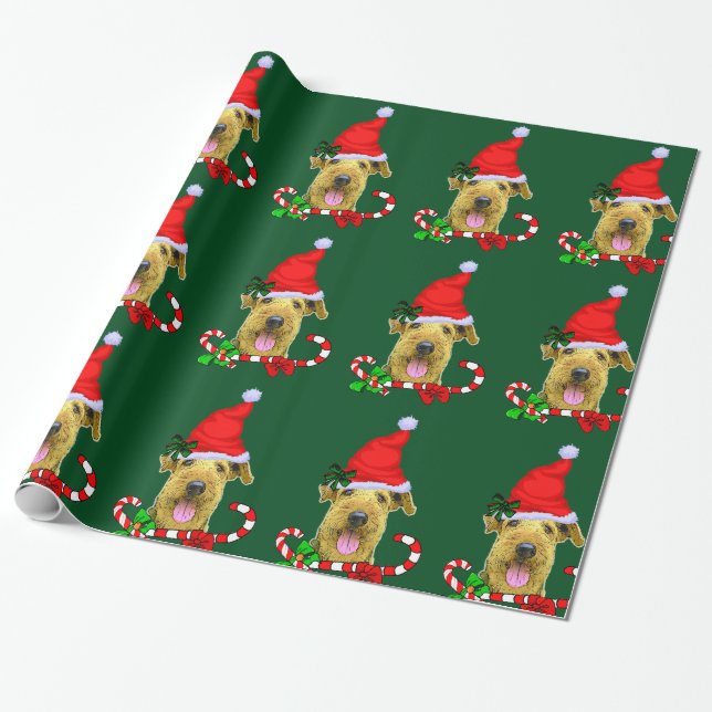 Airedale Terrier Weihnachtsmannmütze Weihnachten Geschenkpapier (Ungerollt)