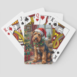 Airedale Terrier Weihnachtsmannmütze Weihnachtsspa Spielkarten
