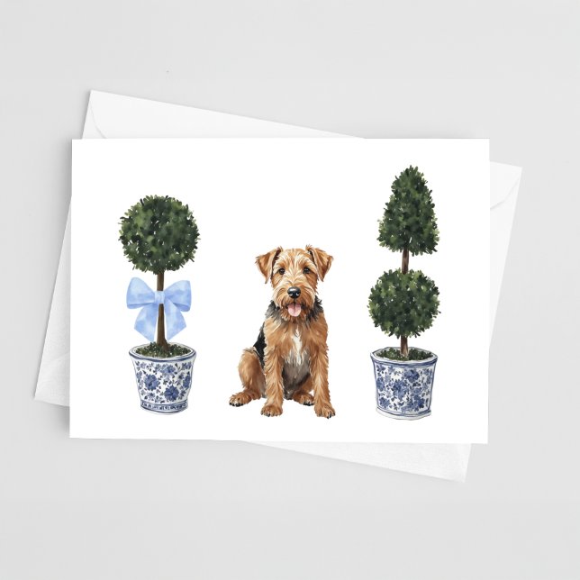 Airedale Terrier Welpe Topiary Watercolor Karte (Von Creator hochgeladen)