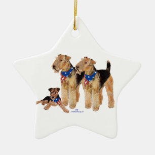 Airedale Terriers American Flag Keramik Ornament