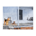 Airedale Terriers auf der Veranda