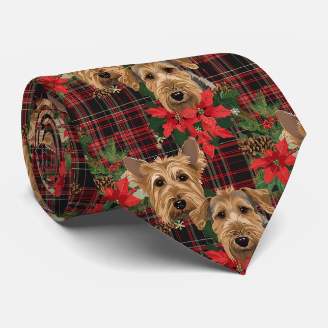 Airedale Weihnachten Kariertes Muster Red Green Krawatte (Gerollt)