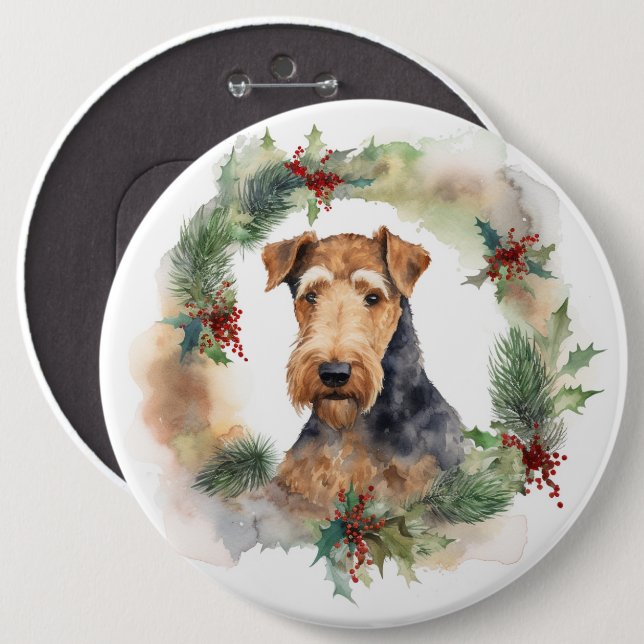 Airedale Weihnachtsfest Button (Vorne & Hinten)