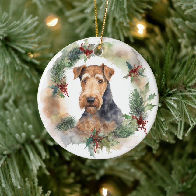 Airedale Weihnachtsfest Keramik Ornament (Baum)