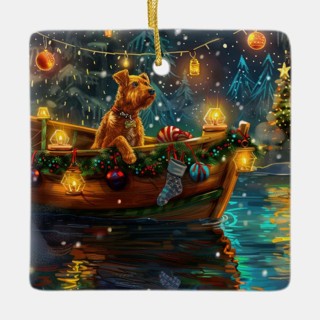 Airedale Weihnachtsfest Reise Keramikornament (Vorderseite)