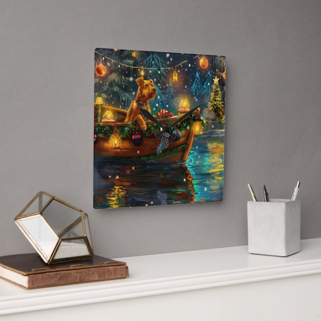 Airedale Weihnachtsfest Reise Quadratische Wanduhr (Büro)