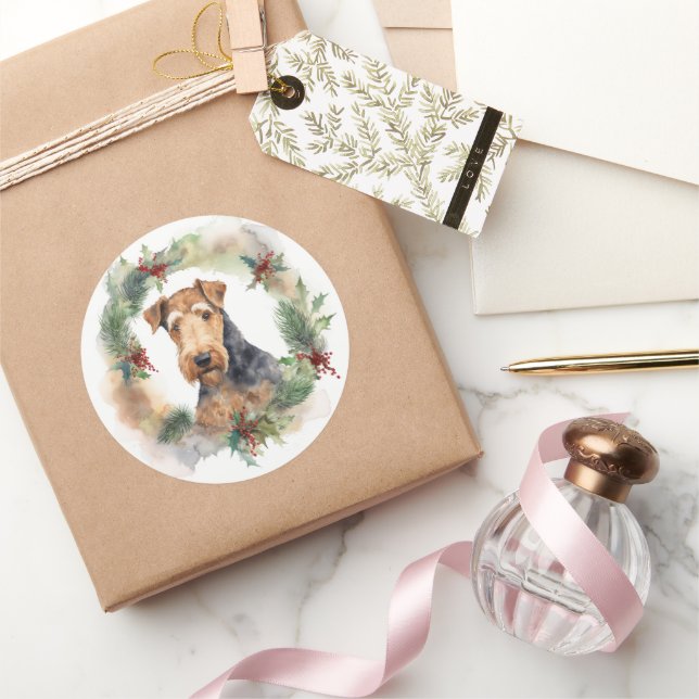 Airedale Weihnachtsfest Runder Aufkleber (Schenken)