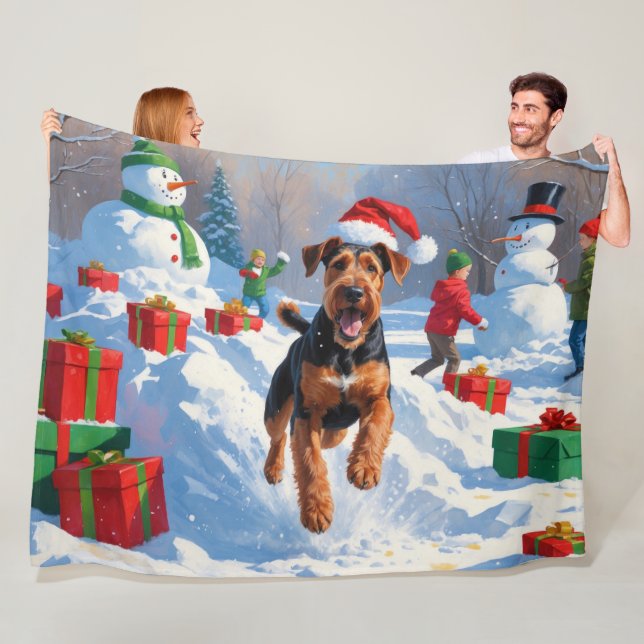 Airedale Weihnachtsfest Schneeszene Fleecedecke (Beispiel)