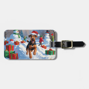 Airedale-Weihnachtsfest-Schneeszene Gepäckanhänger