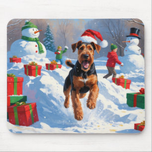 Airedale-Weihnachtsfest-Schneeszene Mousepad