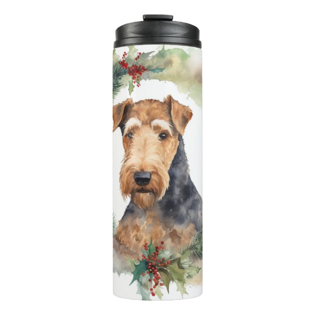 Airedale Weihnachtsfest Thermosbecher (Vorderseite)