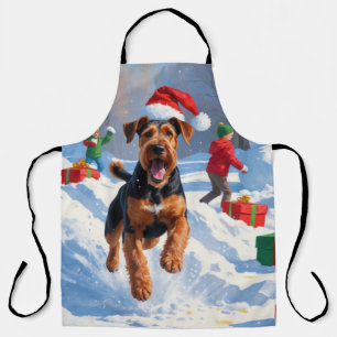 Airedale Weihnachtsfestliche Schneeszene Schürze