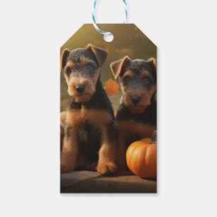 Airedale-Welpe Herbstfreude Kürbis Geschenkanhänger