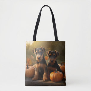 Airedale Welpe Herbstvergnügen Kürbis