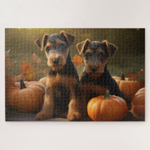 Airedale Welpe Herbstvergnügen Kürbis Puzzle