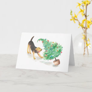 Airedale zieht Weihnachtsbaum Karte