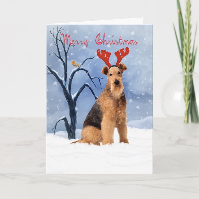 Airedaleterrier-Weihnachtskarte - Airedale hat rei Feiertagskarte (Vorderseite)
