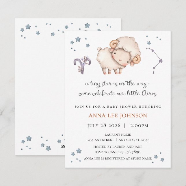 Aires Zodiac Baby Shower Invitation Feiertagskarte (Vorne/Hinten)