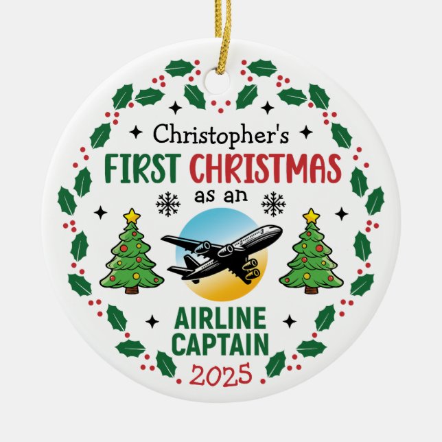 Airline Captain First Christmas Pilot Personalized Keramik Ornament (Vorne)