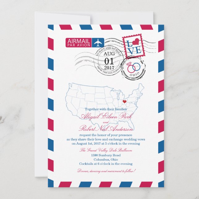 Airmail Ohio Wedding Einladung (Vorderseite)