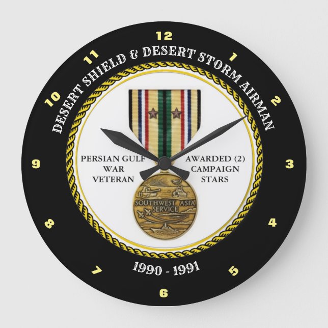 AIRMAN 2 STERNE / DESERT SHIELD & STORM GROßE WANDUHR (Vorderseite)