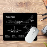 Airplane Airbus A320 in Blueprint Drawing PD Mousepad<br><div class="desc">This image depicts an Airbus A320 illustrated in a blueprint-style rendering, set against a black background that enhances contrast and visual impact. Fine white linework outlines the aircraft with precision, evoking classic aeronautical schematics while giving the composition a modern, high-tech character. The dark background allows every structural detail to stand...</div>