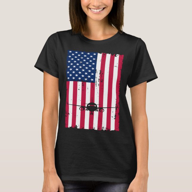 Airplane American Flag Pilot Jet Aviation T-Shirt (Vorderseite)