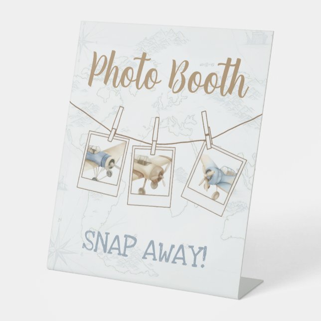 Airplane Aviator Pilot 1st Birthday Photo Booth Sockelschild (Vorderseite)