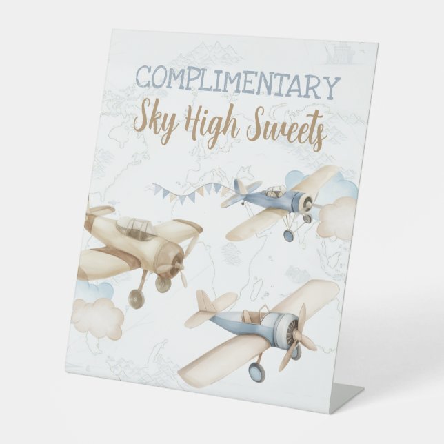 Airplane Aviator Pilot 1st Birthday Sky High Sweet Sockelschild (Vorderseite)