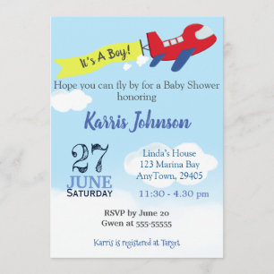 Airplane Baby Boy Dusche Einladung Sky Blue